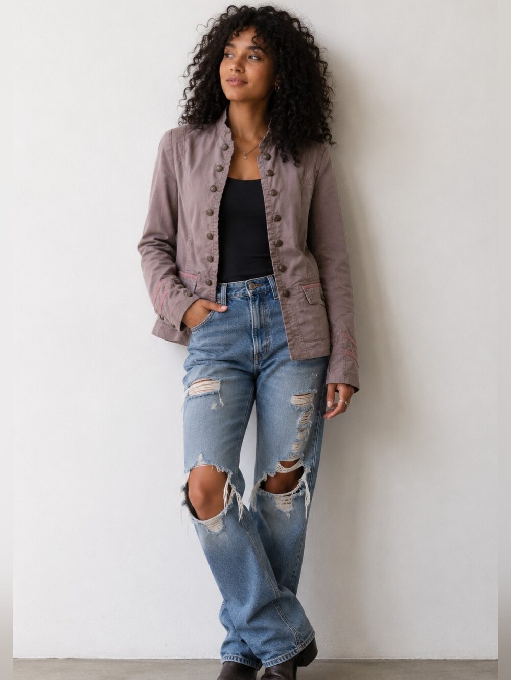 Apt. 9 Mauve Military-Style Button Jacket
